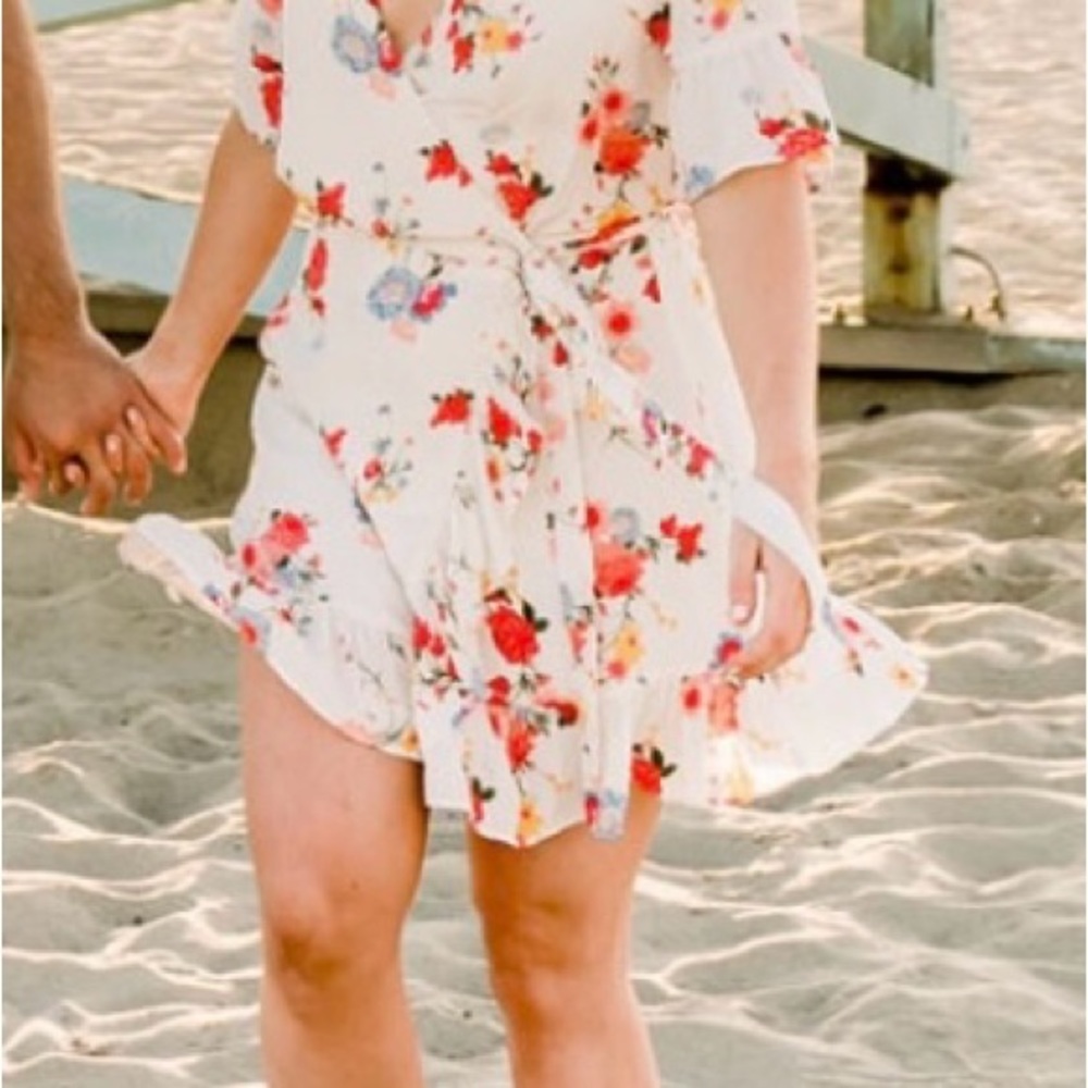 White floral wrap dress